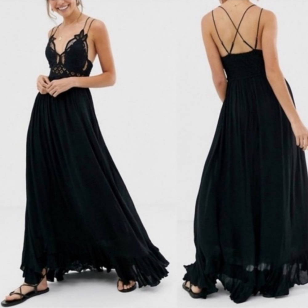 Free People Black Lace Backless Maxi Dress